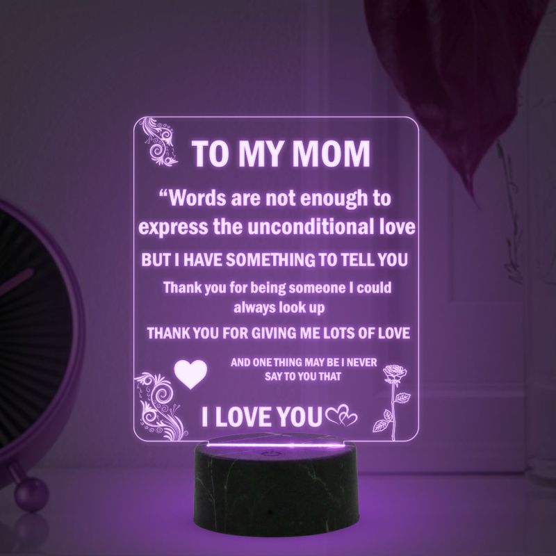 To My Mom Engraved English Quote Led Night Lamp with Multicolor Color Birthday Gifts for Mom